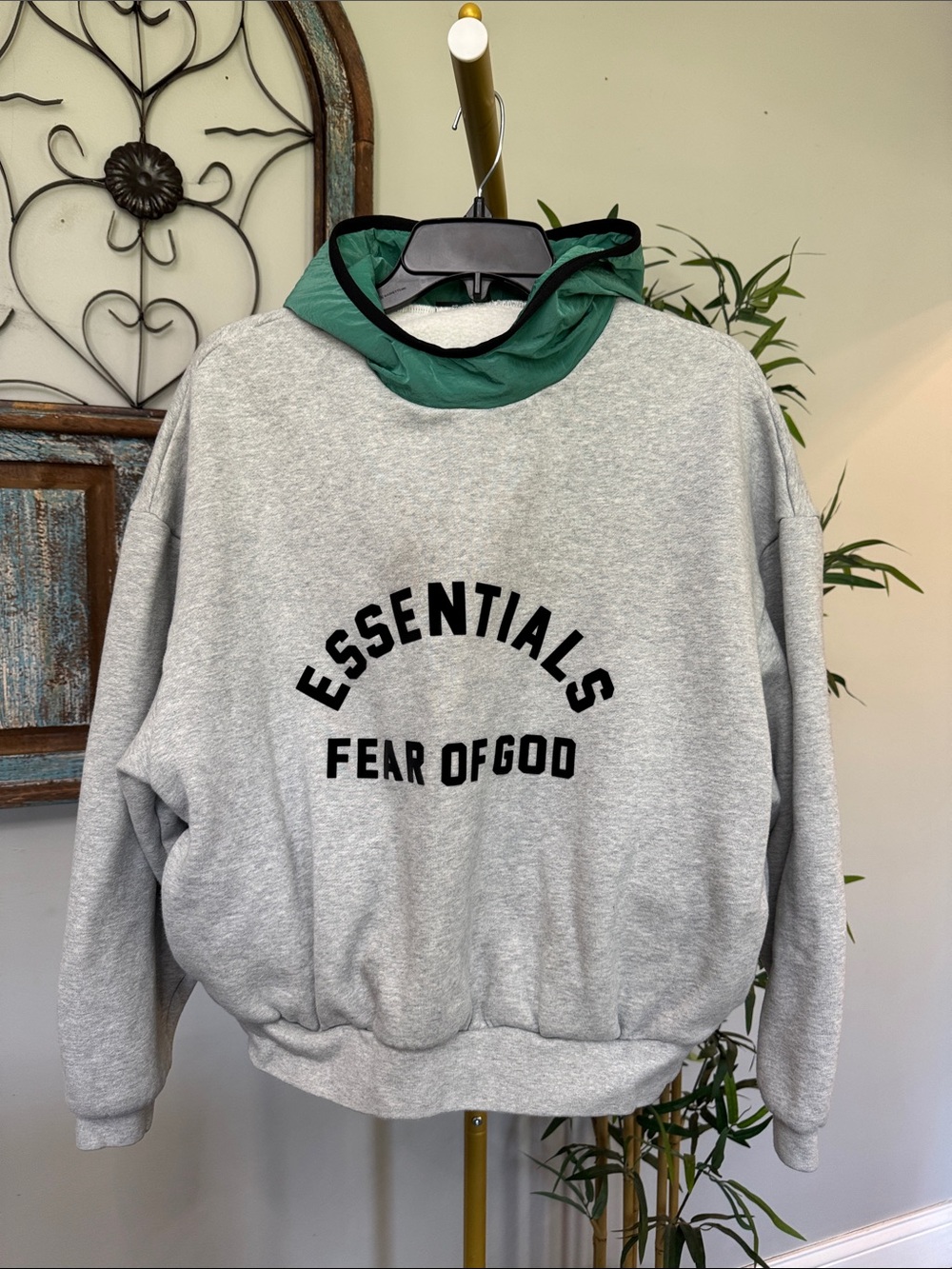 Fear of God Grey Pullover Hoodie with Green Hood EUC XS
